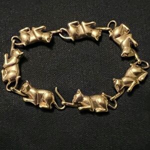 14K Gold Cat Link Bracelet, 17 grams